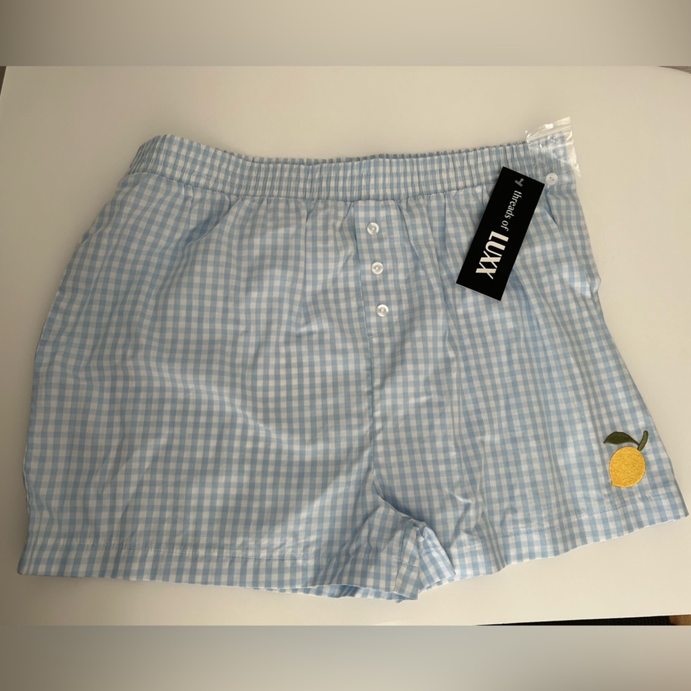 Light Blue Checkered Pajama Shorts